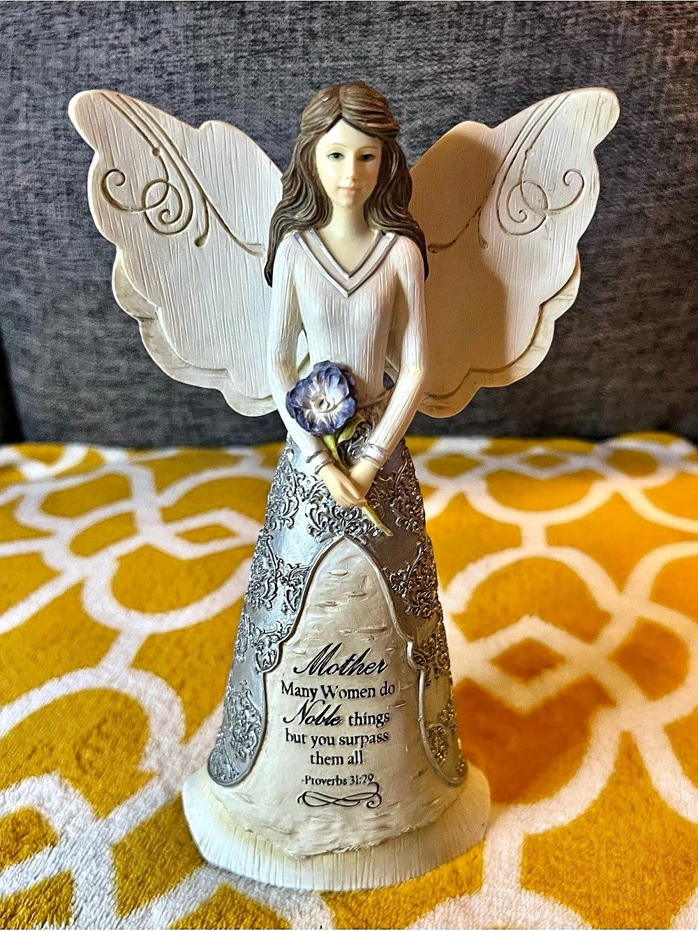 Angel Mother Figurine White & Silver